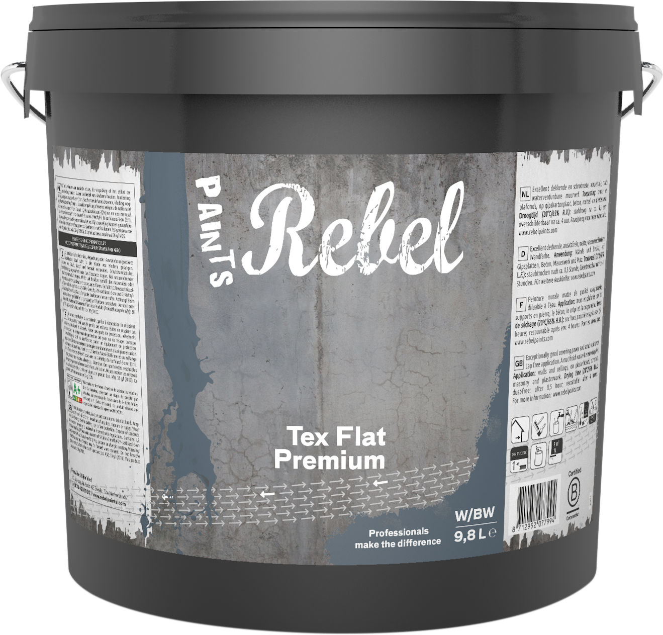 REBEL PAINTS TEX FLAT PREMIUM BS W/WIT 9.8L